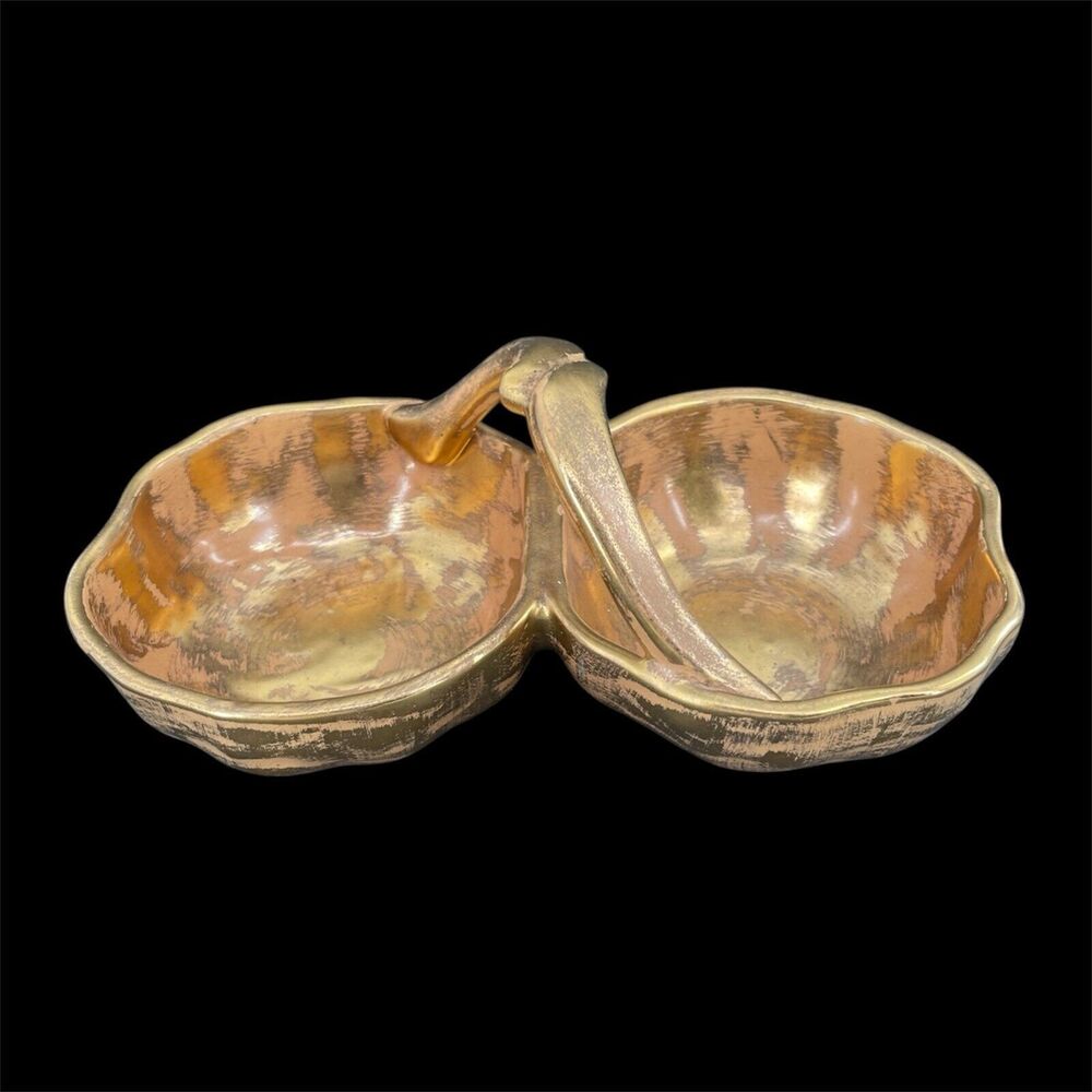 Vtg Stangl Pottery Granada Gold Divided Candy Dish Bowl Handle #3784 Handpainted
